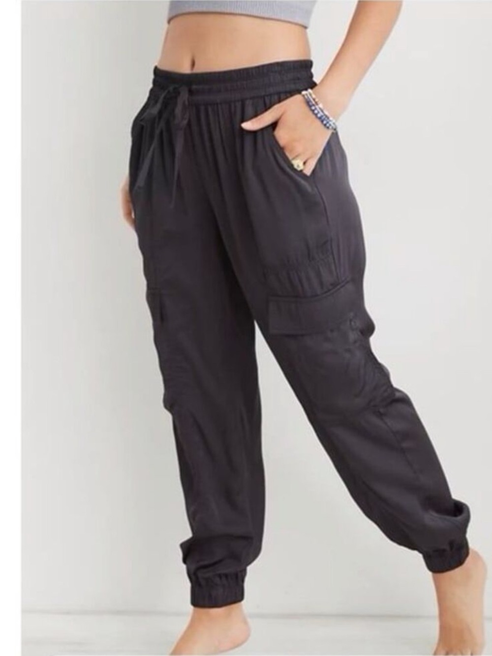 NEW aerie Satin Jogger - Size Small | Color: Dark Grey